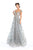 Tarik Ediz - 93654 Floral Applique Illusion Neck A-line Dress In Blue
