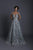 Tarik Ediz - 93654 Floral Applique Illusion Neck A-line Dress In Blue