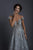Tarik Ediz - 93654 Floral Applique Illusion Neck A-line Dress In Blue