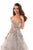 Tarik Ediz - 93654 Floral Applique Illusion Neck A-line Dress In Blue