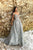 Tarik Ediz - 93654 Floral Applique Illusion Neck A-line Dress In Blue
