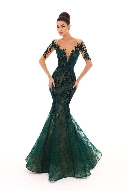 Tarik Ediz - 93669 Floral Sequined Lace Mermaid Dress With Train