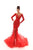 Tarik Ediz - 93672 Floral Embroidered Long Sleeve Mermaid Dress In Red