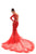 Tarik Ediz - 93672 Floral Embroidered Long Sleeve Mermaid Dress In Red