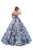 Tarik Ediz - 93674 Floral Patterned Off-Shoulder Pleated Ballgown In Gray