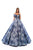 Tarik Ediz - 93674 Floral Patterned Off-Shoulder Pleated Ballgown In Gray