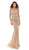 Tarik Ediz - 93675 Floral Lace Illusion Neck Sheath Dress With Train In Gold