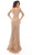 Tarik Ediz - 93675 Floral Lace Illusion Neck Sheath Dress With Train In Gold