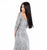 Tarik Ediz - 93677 Illusion Quarter Sleeve Jewel Adorned Sheath Gown In Silver