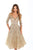 Tarik Ediz - 93684 Embellished Lace Tea Length A-line Dress In Gold