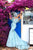Tarik Ediz - 93694 Illusion Draped Trailing Foliage Lace Gown In Blue