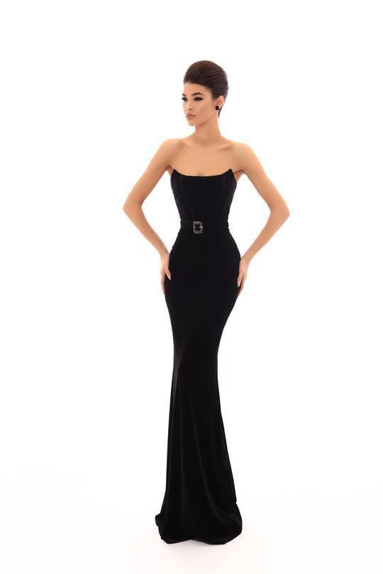Tarik Ediz - 93696 Strapless Modified Scoop Velvet Sheath Dress