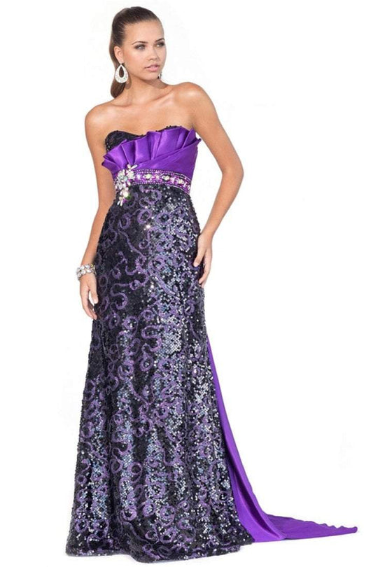 Blush - Strapless Pleated Sequined Long Gown 9370 in Purple and Black