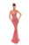 Tarik Ediz - 93708 Lace Illusion/Deep V-neck Dress With Feather Boa