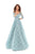 Tarik Ediz - 93722 Floral Applique and Lace A-line Dress In Blue