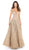 Tarik Ediz - 93739 Floral Lace Illusion Neck A-line Dress In Gold