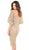 Tarik Ediz - Floral Lace Bat Sleeve Sheath Dress 93740 In Gold