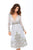 Tarik Ediz - 93753 Long Sleeves Plunging V-Neck Tea Length Dress In Blue and Gray