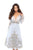 Tarik Ediz - 93753 Long Sleeves Plunging V-Neck Tea Length Dress In Blue and Gray