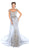 Tarik Ediz - 93757 Lace Embroidered Trumpet Dress With Cape-like Train In Blue