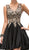 Dancing Queen - 9384 Sleeveless Gold Lace Bodice V-Neck Cocktail Dress