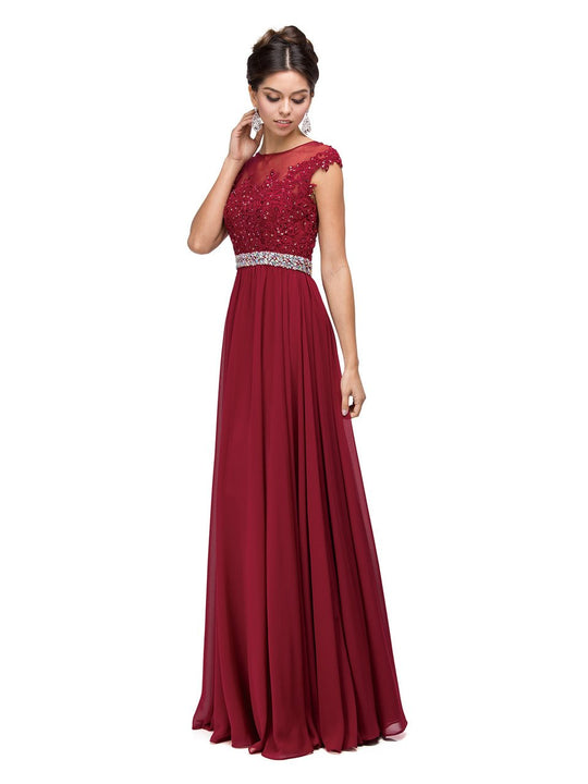 Dancing Queen - Cap Sleeve Illusion Beaded Belt A-Line Dress 9400 In Red