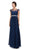 Dancing Queen - 9400 Illusion Neckline Beaded Belt A-Line Dress In Blue