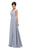 Dancing Queen - 9400 Illusion Neckline Beaded Belt A-Line Dress In Silver