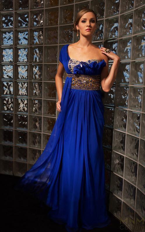 MNM Couture - 5699 One Shoulder Draped Long Gown In Blue