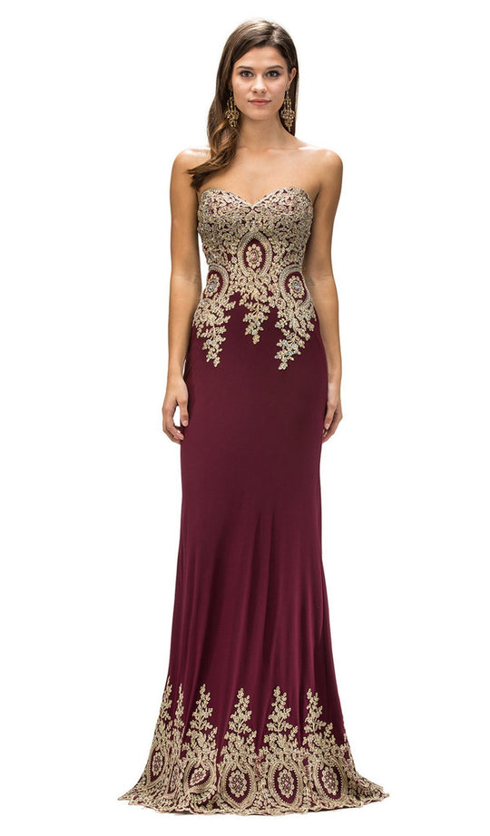 Dancing Queen - 9405 Strapless Sweetheart Baroque Sheath Prom Dress