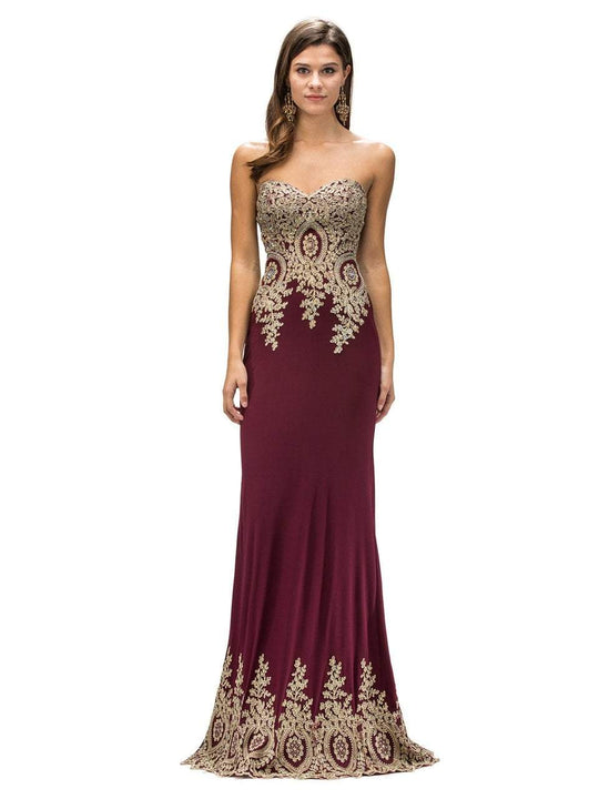 9405 Strapless Sweetheart Baroque Sheath Dress in Burgundy