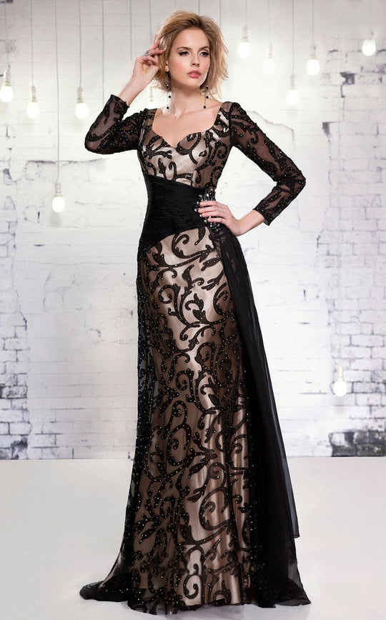 MNM Couture - 9405 Bejeweled Sweetheart A-line Dress in Black