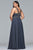 9420 Beaded Plunging V Neck A-Line Dress