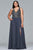 9420 Beaded Plunging V Neck A-Line Dress