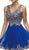 Dancing Queen - 9422 Metallic Embroidered V-Neck Tulle Cocktail Dress