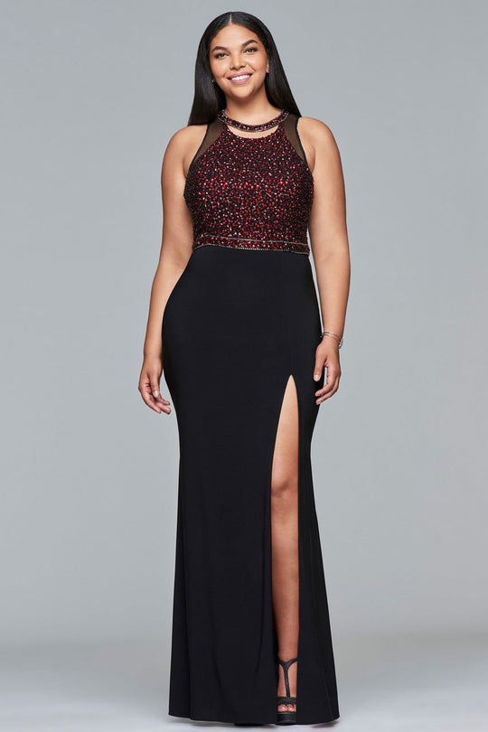 9425 Beaded Cut Out Jersey Evening Gown