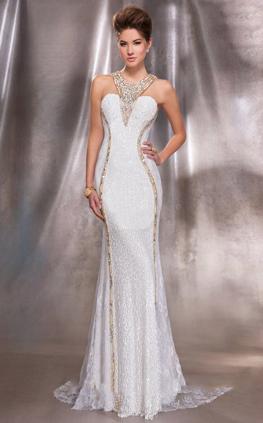 MNM Couture - 9425W High Halter Embellished Gown In White