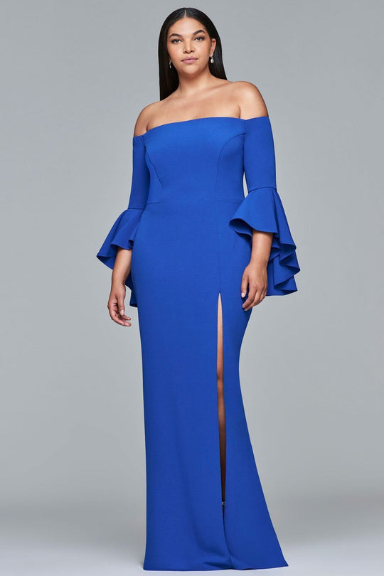 9426 Off Shoulder Fitted Gown with Slit