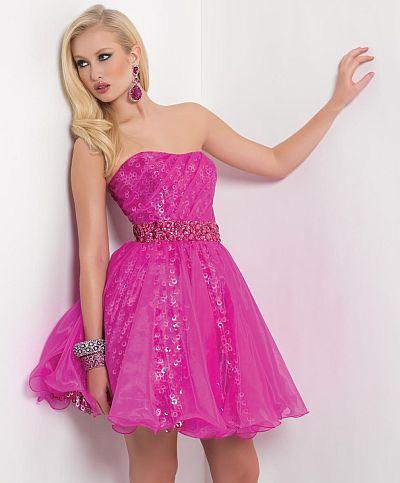 Blush - Strapless Cocktail Dress with Embellished Waistband 9430 in Pink