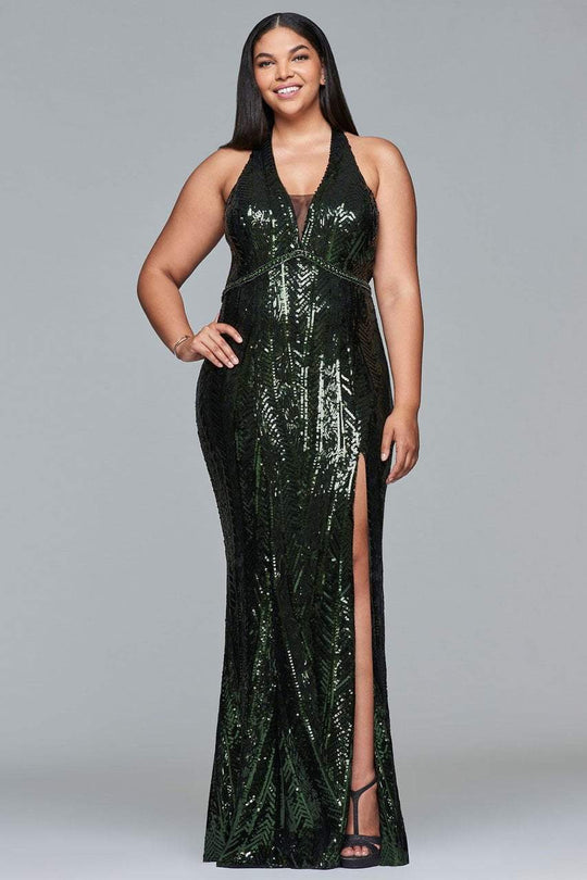 9430 Sequined Deep V-neck Sheath Dress