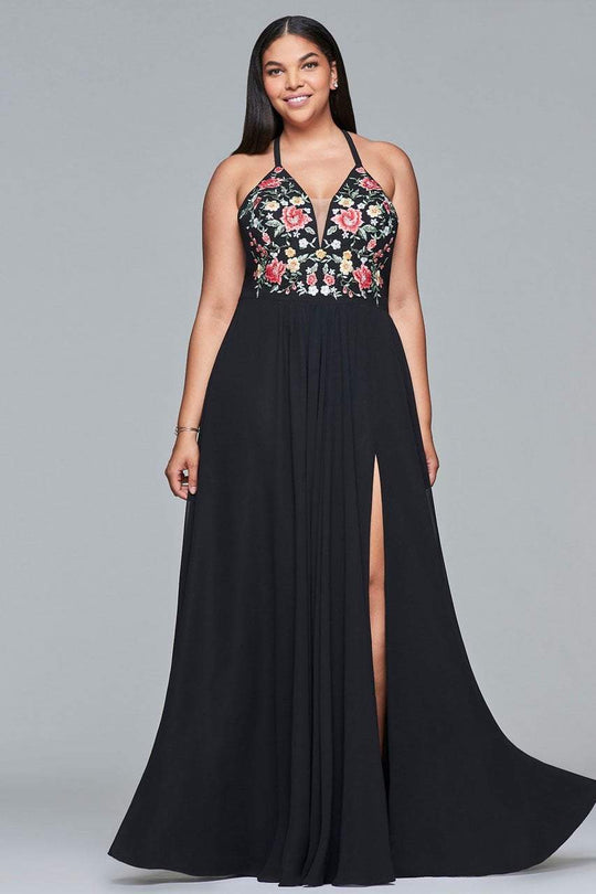 9435 Embroidered V-neck A-line Dress