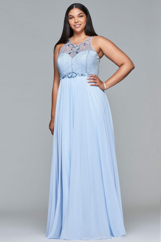 9436 Beaded Illusion Halter A-line Dress