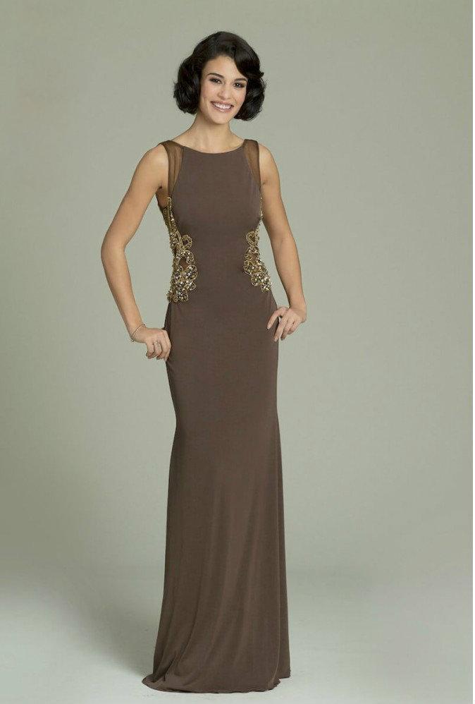 Long Sleeveless Dress with Side Embellishments 94371