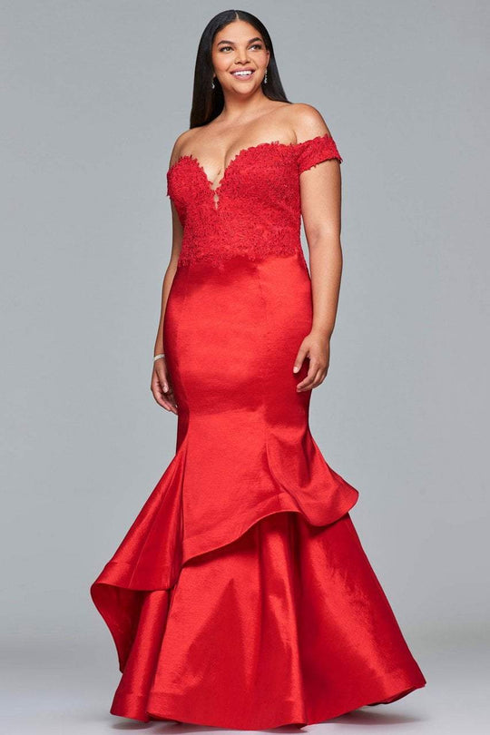 9440 Embroidered Off Shoulder Mermaid Gown