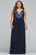 Faviana - 9443 Ombre Appliqued Plunging V-Neck Dress in Blue