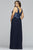 Faviana - 9443 Ombre Appliqued Plunging V-Neck Dress in Blue