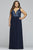 Faviana - 9443 Ombre Appliqued Plunging V-Neck Dress in Blue