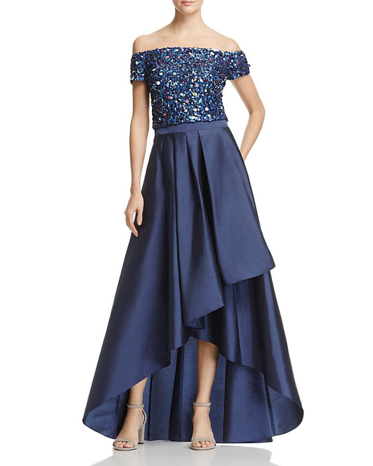 Adrianna Papell - Sequined High Low Gown  AP1E201583 in Blue