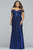 Faviana - 9457 Pleated Off-Shoulder Metallic Jersey Sheath Dress In Blue