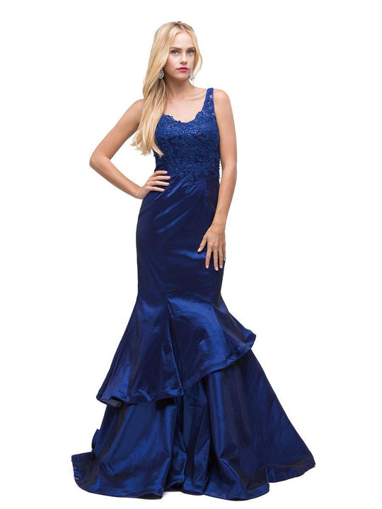 Dancing Queen - 9457 Sleeveless V-Neck Mermaid Evening Dress  in Blue